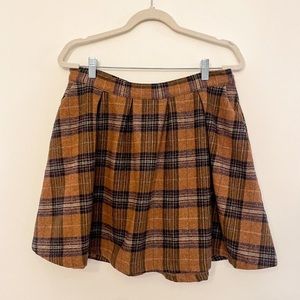 Modcloth Plaid Pleated Brown Skirt with Pockets
